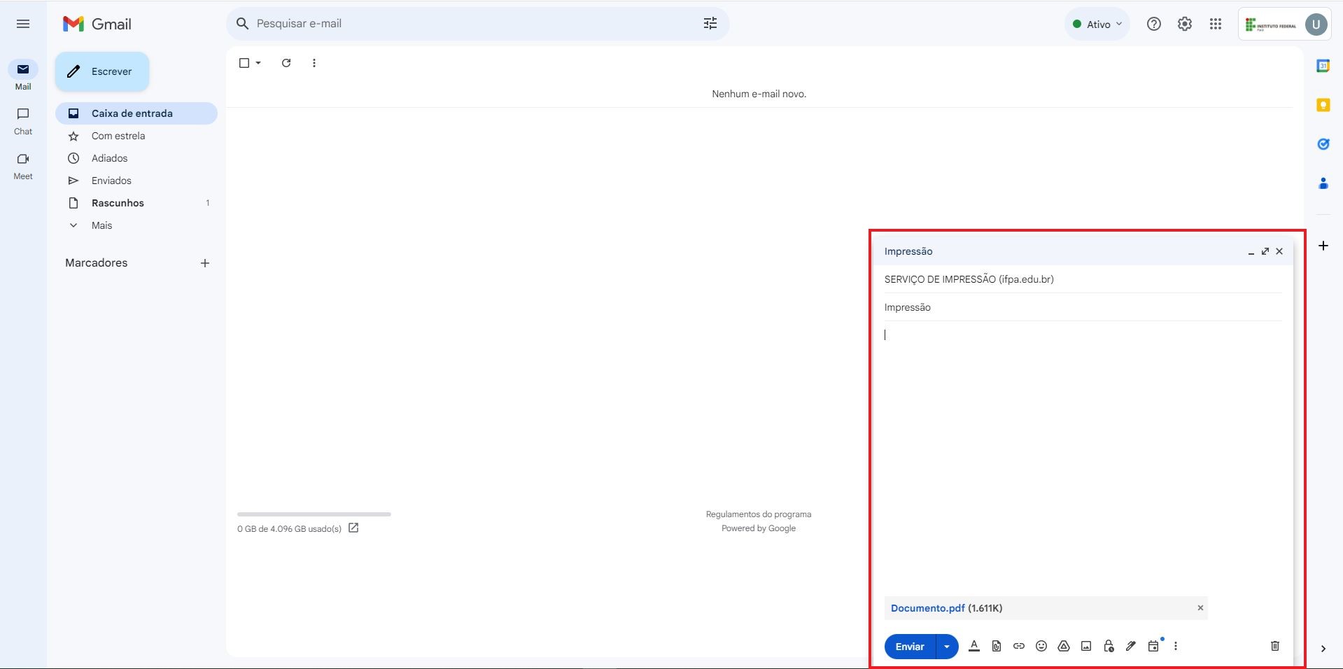 Caixa para escrever e-mail